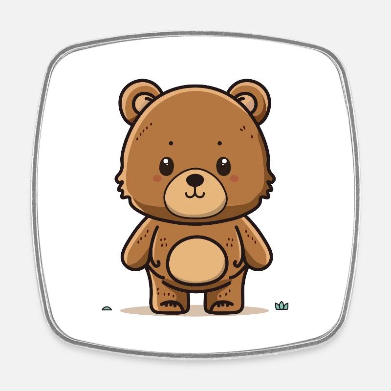 Cute little brown teddy bear illustration - Square fridge magnet - white