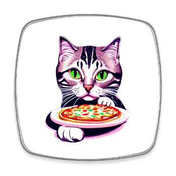 Cat Pizzeria Cat Pizza Kitten Pizza Lovers - Square fridge magnet - white - Front