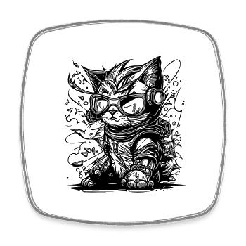 Kleine coole Space Katze Splash Tattoo Style - Viereckiger Kühlschrankmagnet - Weiß - Vorne