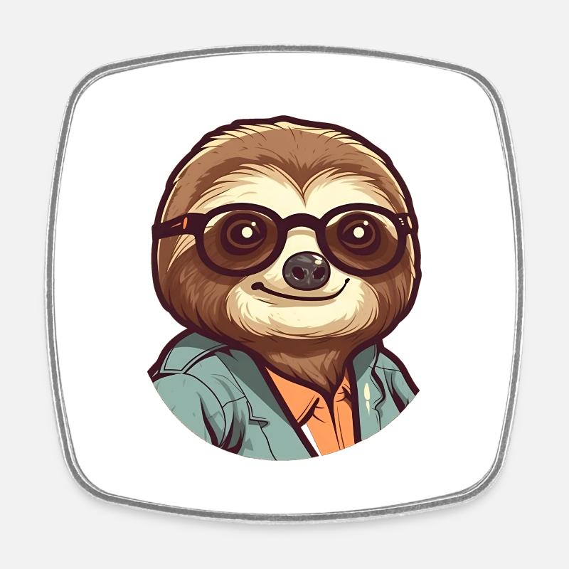 Sloth Geek - Square fridge magnet - white