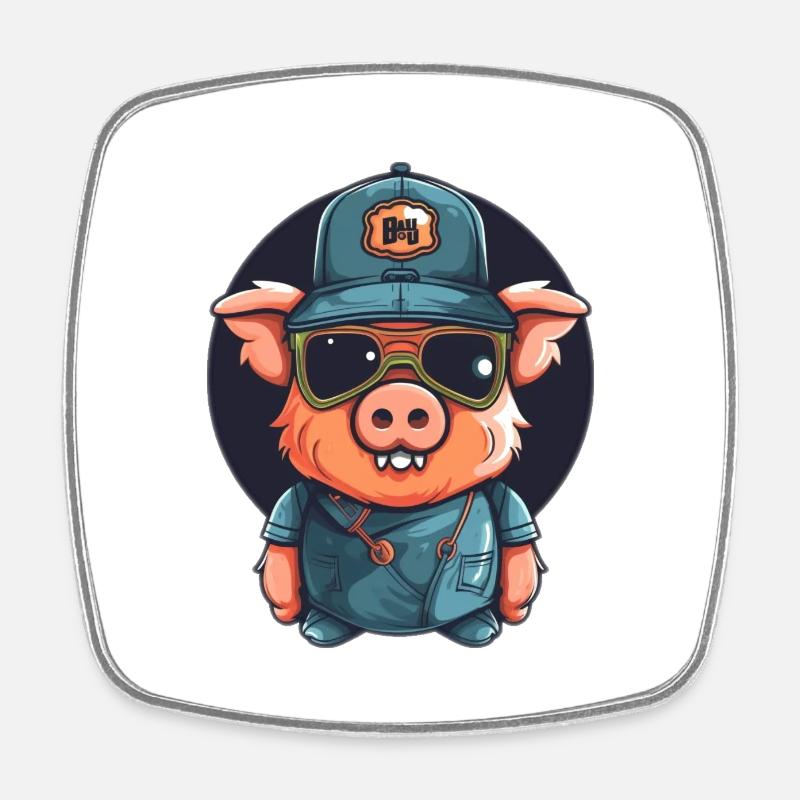 comic schwein - Viereckiger Kühlschrankmagnet - Weiß