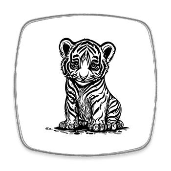 Mignon petit tigre avec un élégant motif rayé - Magnet carré - blanc - Devant