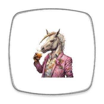 Cooles rosa Einhorn mit Stil und Bier - Viereckiger Kühlschrankmagnet - Weiß - Vorne