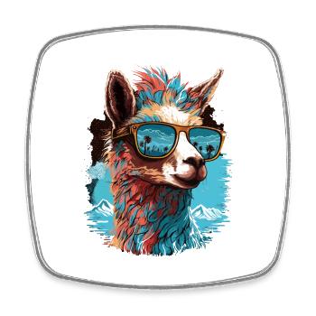 Lama mit Sonnenbrille, Alpaka Tierdesign Geschenk - Viereckiger Kühlschrankmagnet - Weiß - Vorne