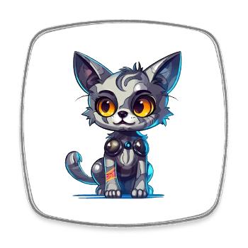 Cyborg kitten - Square fridge magnet - white - Front