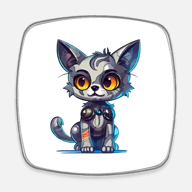 Cyborg kitten - Square fridge magnet - white
