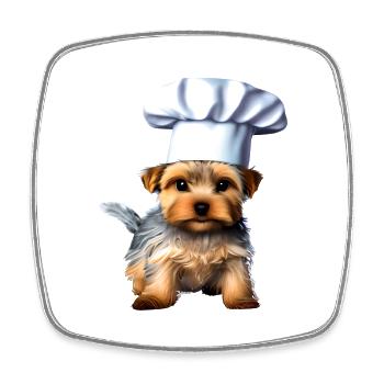 Restaurateur, Dog Puppy, Cooking Dog, Yorkshire Terrier - Square fridge magnet - white - Front