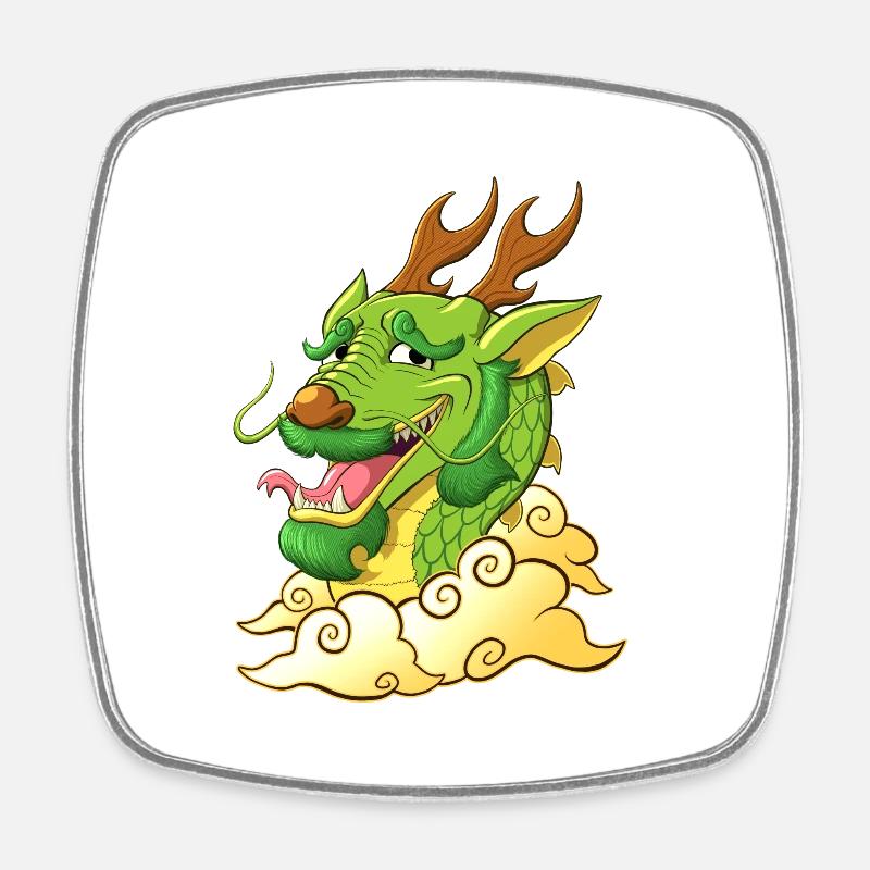 Funny Green Dragon - Square fridge magnet - white