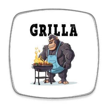 Grillen Grilla Griller Gorilla BBQ Spruch Lustig - Viereckiger Kühlschrankmagnet - Weiß - Vorne