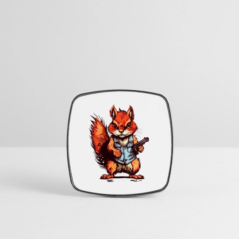 Squirrel as an armed mercenary Square fridge magnet