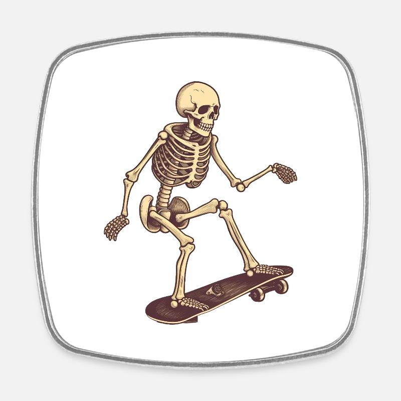 Skateboard Skeleton - Square fridge magnet - white