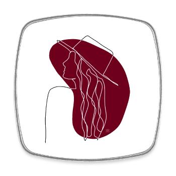 "Lady with Hat", Boho Line Art Design, "Faces" - Square fridge magnet - white - Front