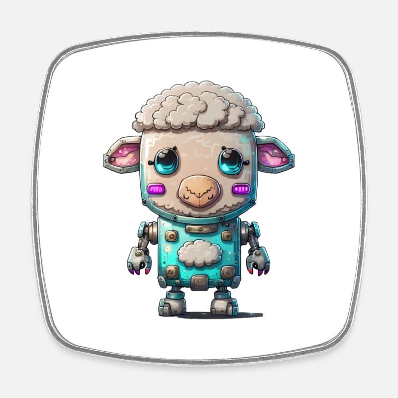 Robot Sheep - Square fridge magnet - white