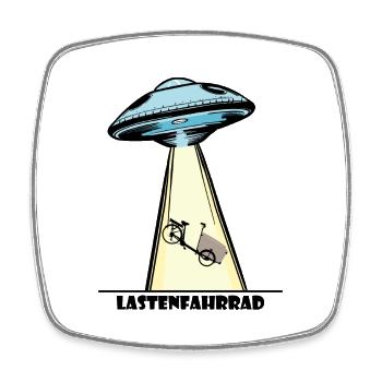 Ufo, Lastenfahrrad, Lastenrad, Cargobike, Aliens - Viereckiger Kühlschrankmagnet - Weiß - Vorne