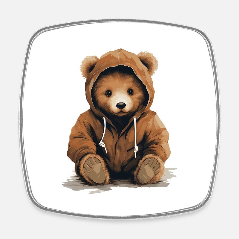 ours en peluche cool avec capuche - Magnet carré - blanc