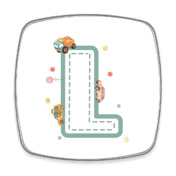 Buchstabe l Fahrzeug - personalisiertes Kindergeschenk - Viereckiger Kühlschrankmagnet - Weiß - Vorne