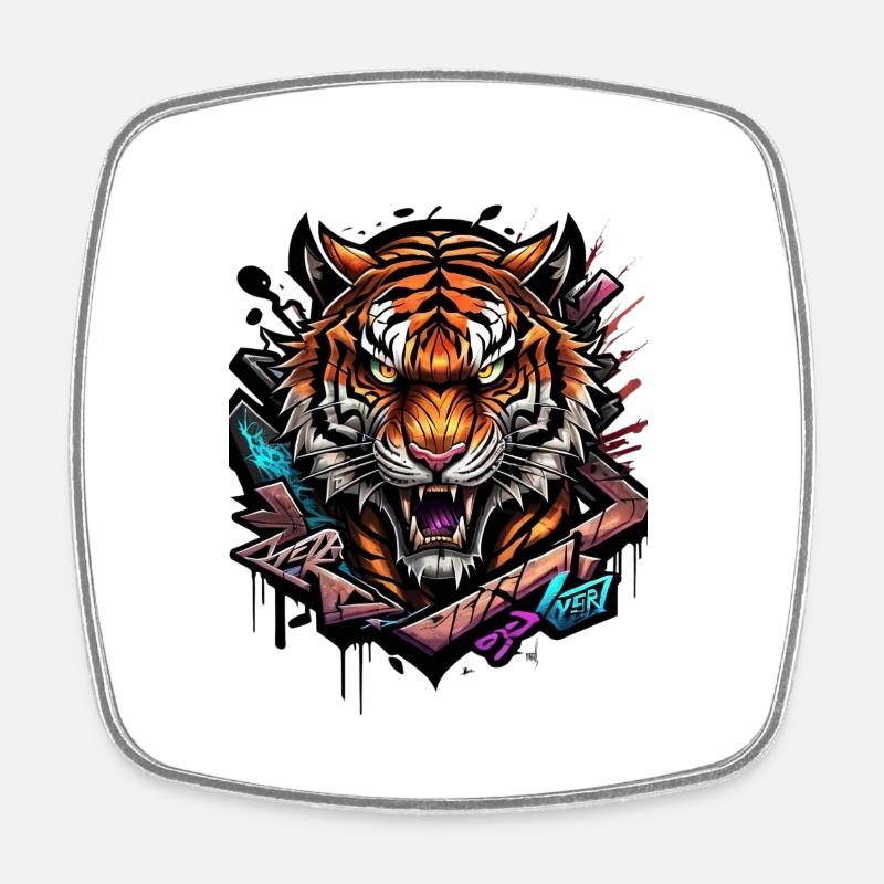 Evil Tiger - Square fridge magnet - white