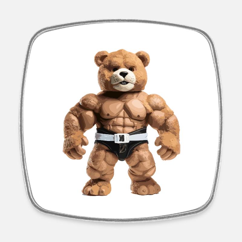 strong teddy bear - Square fridge magnet - white