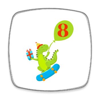 8th Birthday Cute Dinosaur - Square fridge magnet - white - Front