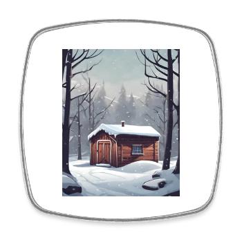 Gemütliche Schneehütte - Viereckiger Kühlschrankmagnet - Weiß - Vorne
