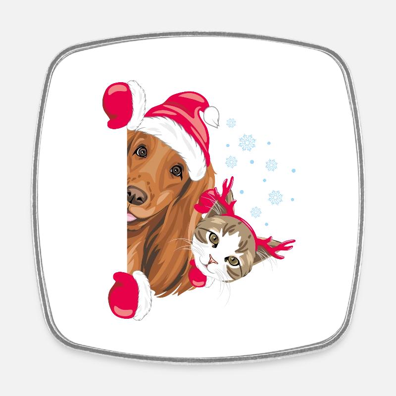 Peeking Santa Cocker Spaniel dog and cat - Square fridge magnet - white