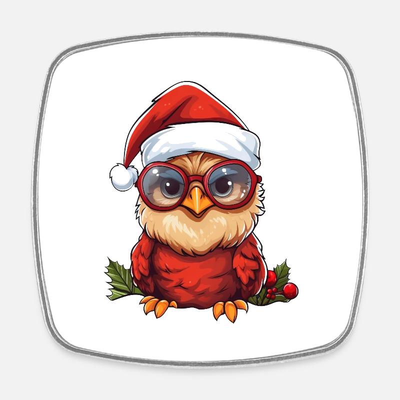 weihnachten eule rote federn - Viereckiger Kühlschrankmagnet - Weiß