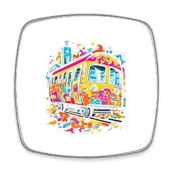 Pop Art Doodle Trai - Vibrant Caricature - Square fridge magnet - white - Front