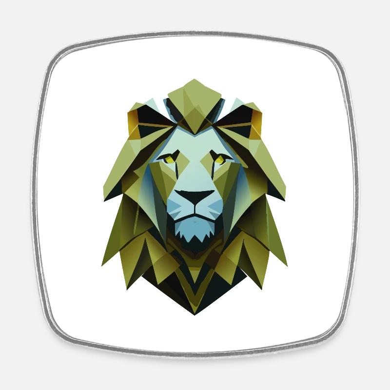 Geometric Lion - Square fridge magnet - white
