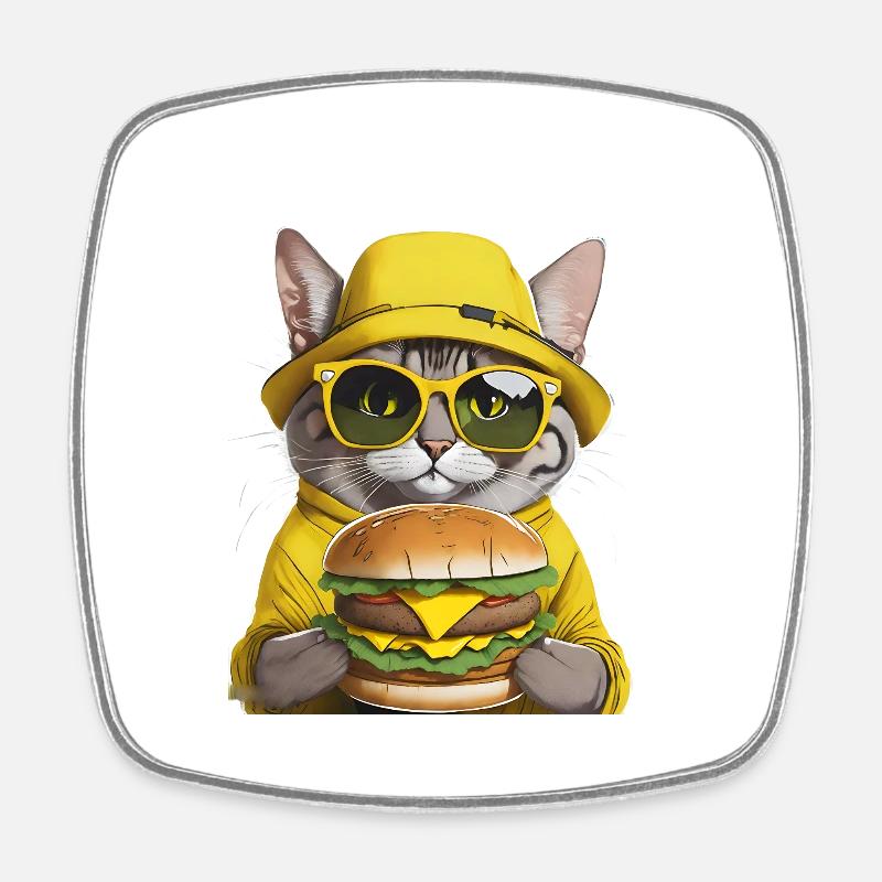cat with yellow hat - Square fridge magnet - white