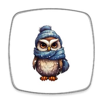 Hibou mignon d’hiver - Magnet carré - blanc - Devant
