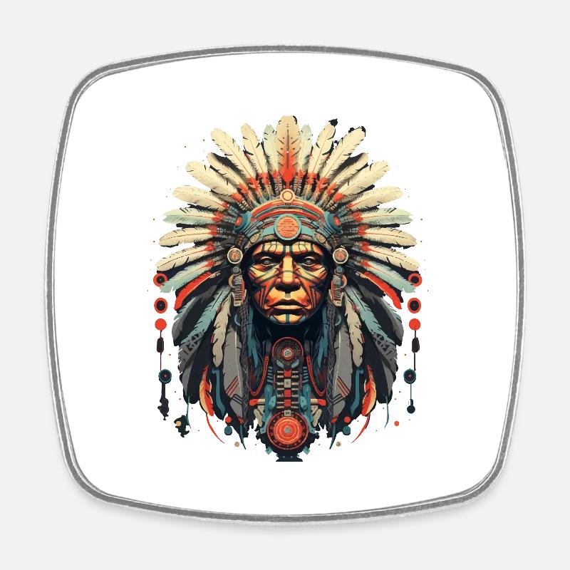 Native American Design Native American Head - Square fridge magnet - white