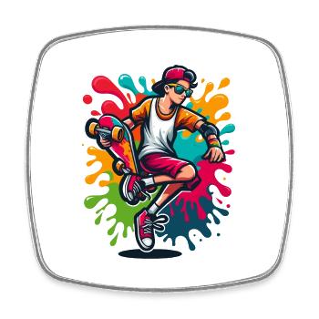 Skateboard mit Farbklecksen - Viereckiger Kühlschrankmagnet - Weiß - Vorne