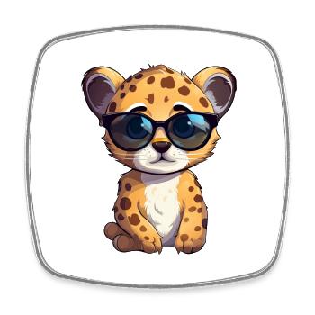 Little cute cheetah wearing sunglasses. - Square fridge magnet - white - Front