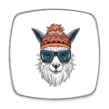 Lama Wintersport - Viereckiger Kühlschrankmagnet - Weiß - Vorne