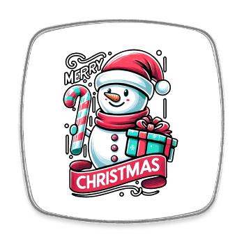 Schneemann Merry Christmas - Viereckiger Kühlschrankmagnet - Weiß - Vorne