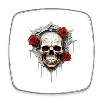 Dunkle Gothic Totenkopf Rosen Blumenkunst Grafik Mode - Viereckiger Kühlschrankmagnet - Weiß - Vorne
