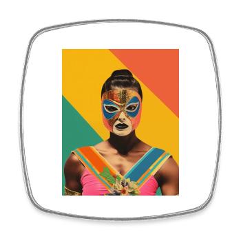 Frauen Mexikanisches Wrestling Kunst Vintage Papier Handwerk - Viereckiger Kühlschrankmagnet - Weiß - Vorne