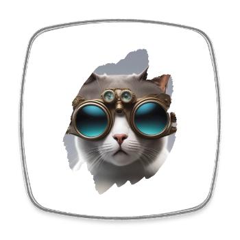 Steampunk chat mignon animaux de compagnie lunettes Animal Future - Magnet carré - blanc - Devant
