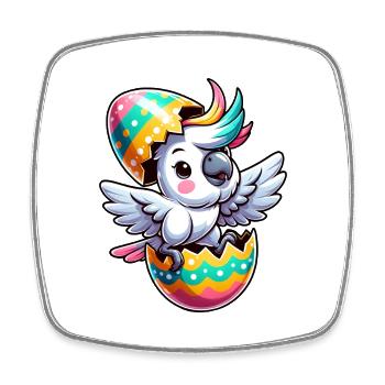 Ostern Kakadu in Eierschale, Tollpatschiger Vogel - Viereckiger Kühlschrankmagnet - Weiß - Vorne