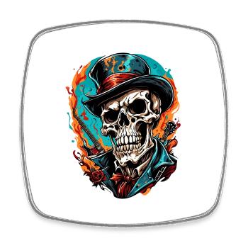 Skull / Totenkopf / Skelett / Gothic / Tattoo - Viereckiger Kühlschrankmagnet - Weiß - Vorne