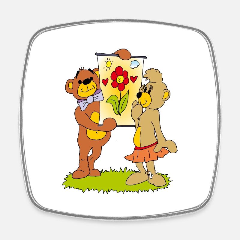 Two teddy bears in love - Square fridge magnet - white