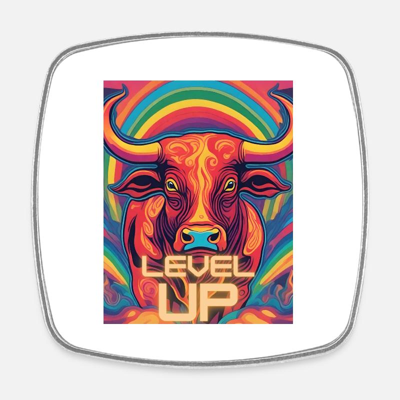 Bull Level Up - Square fridge magnet - white