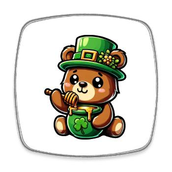 L'ours de la Saint-Patrick en dessin animé mignon mange du miel - Magnet carré - blanc - Devant