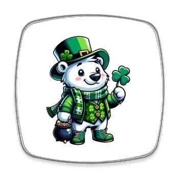 St. Patrick's Polar Bear Cartoon Design - Square fridge magnet - white - Front