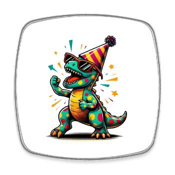 Dino de fête - Magnet carré - blanc - Devant