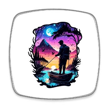 Angler Siluette / Fishing / Fish / Lake / Sport - Square fridge magnet - white - Front