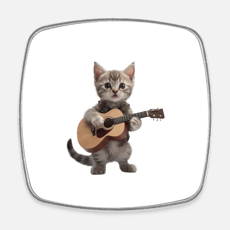 Cat Kitten Guitar - Square fridge magnet - white