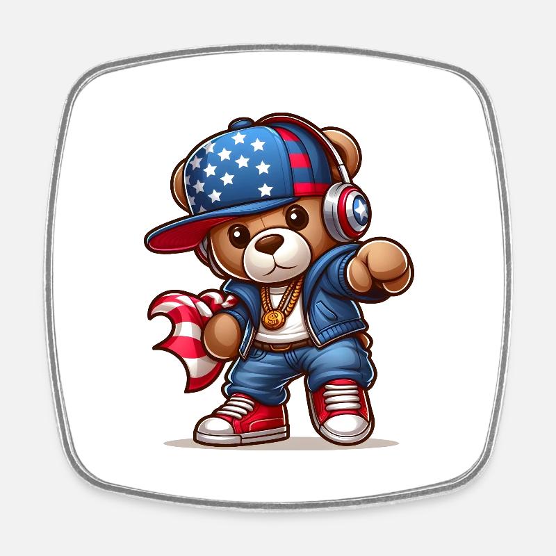 Cool Teddy Bear v2 - Square fridge magnet - white