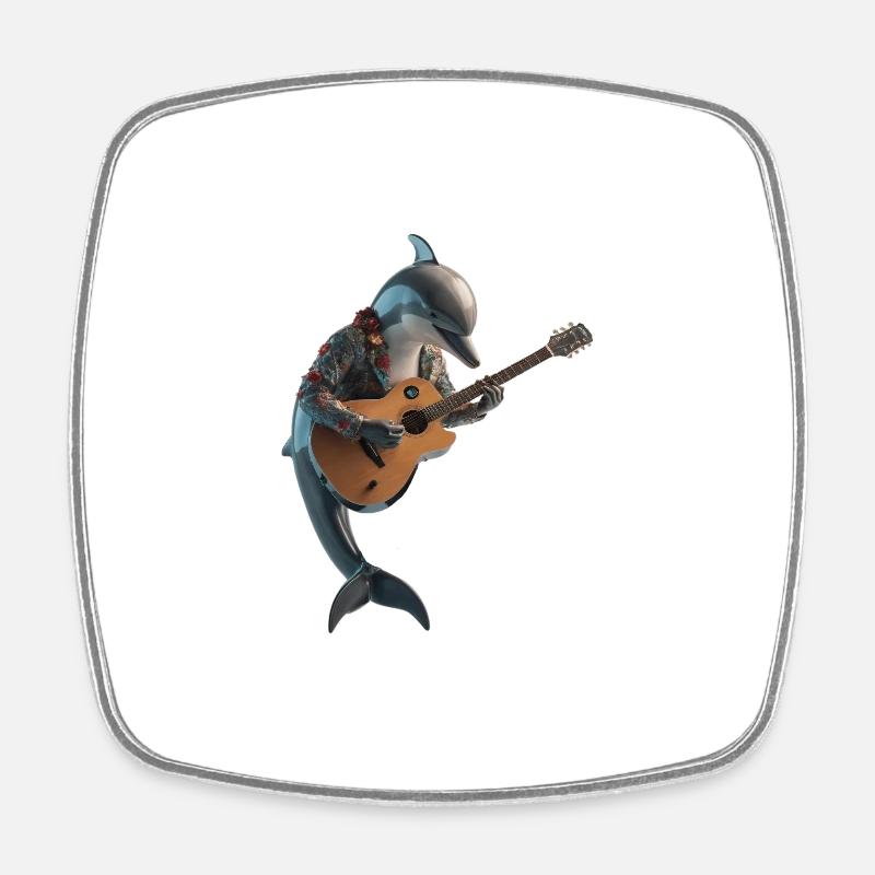 Dophin guitar - Square fridge magnet - white
