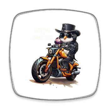 Pinguin Motorrad Eiswaffel - Viereckiger Kühlschrankmagnet - Weiß - Vorne